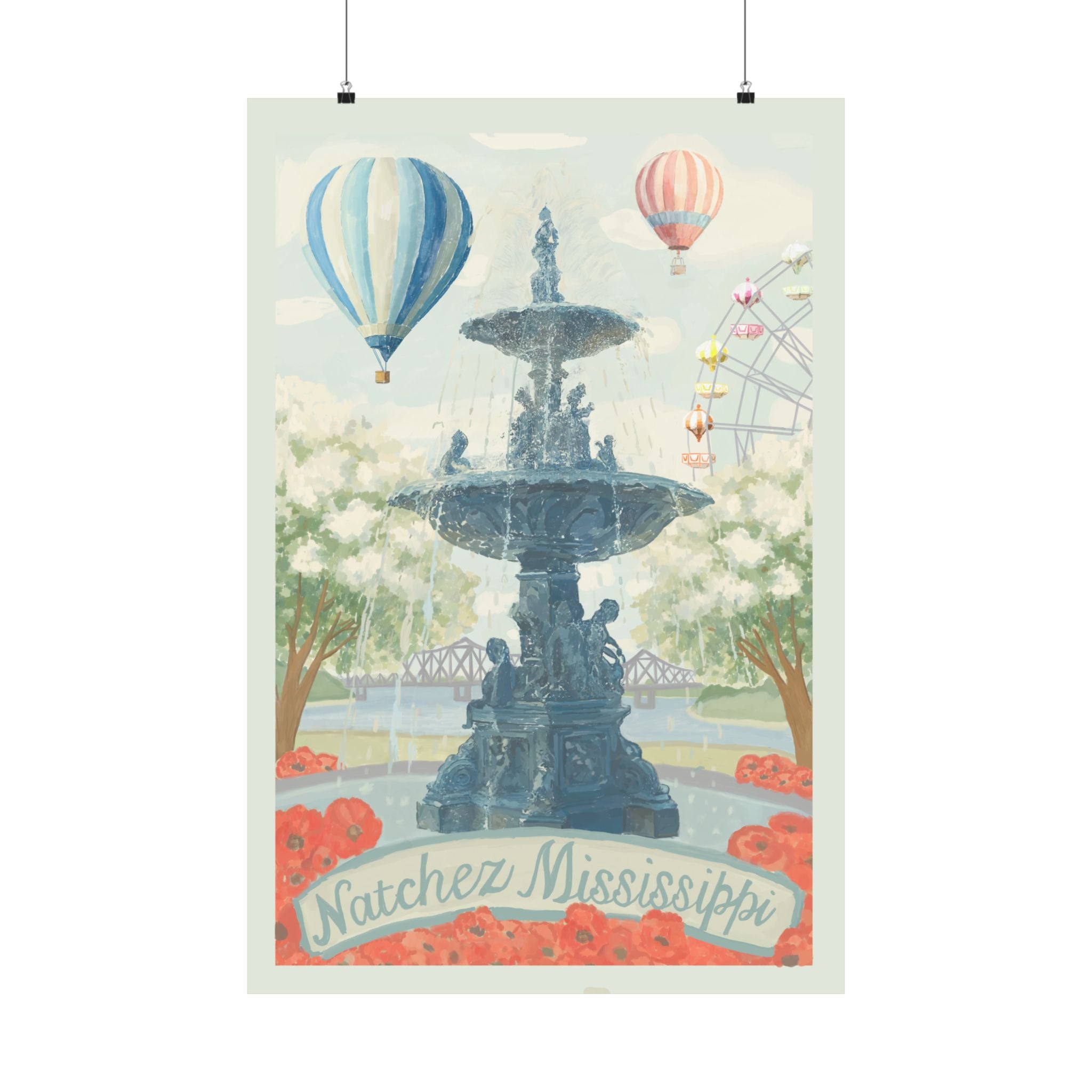 Natchez Mississippi Hot Air Balloon & Southern Elements Vertical Print