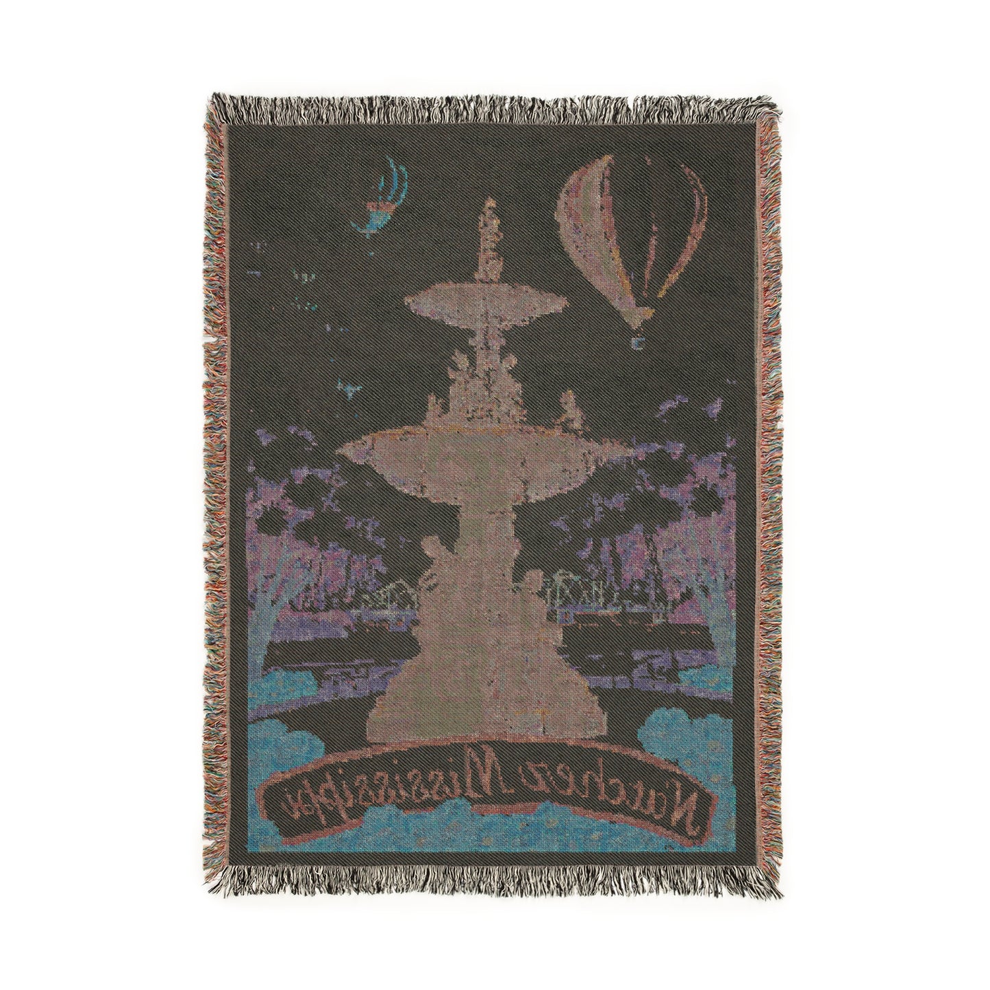 Natchez Woven Blanket Feat. Hot Air Balloon Fountain Design