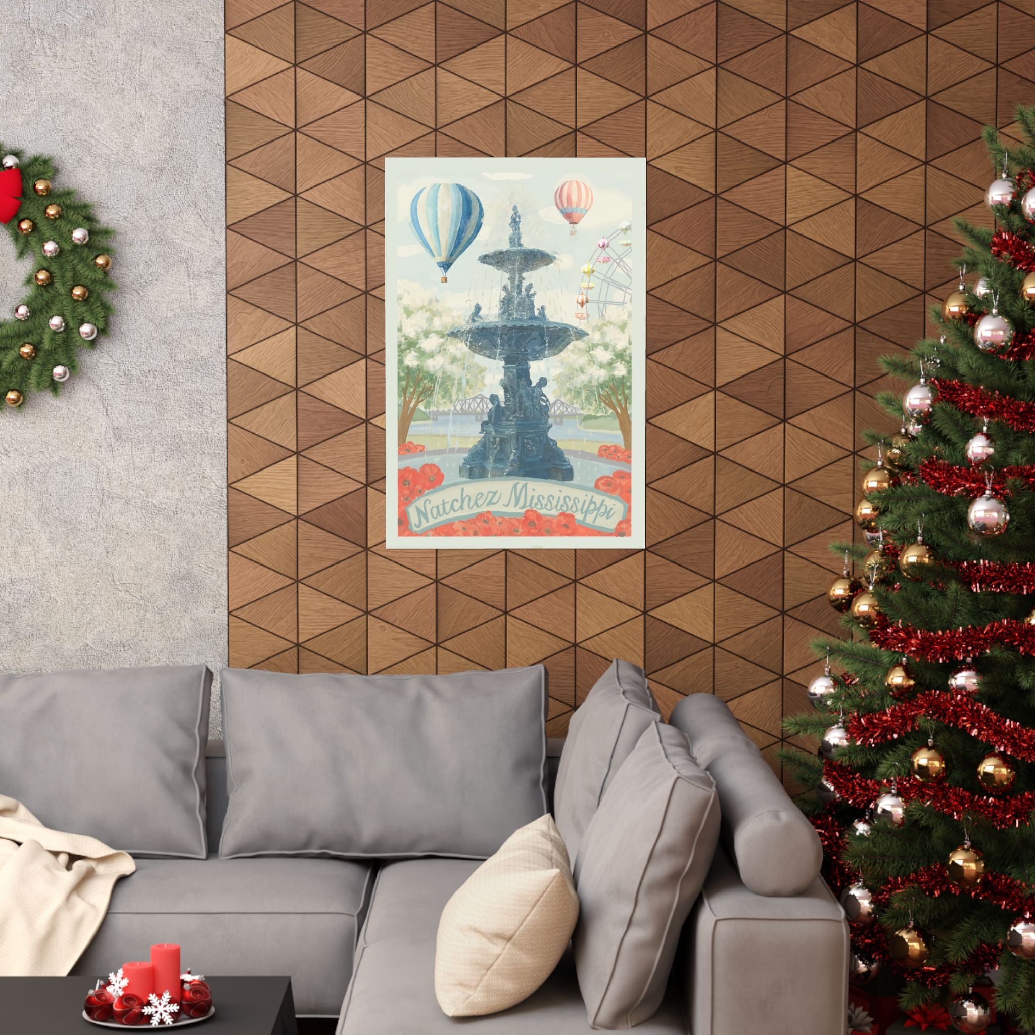 Natchez Mississippi Hot Air Balloon & Southern Elements Vertical Print
