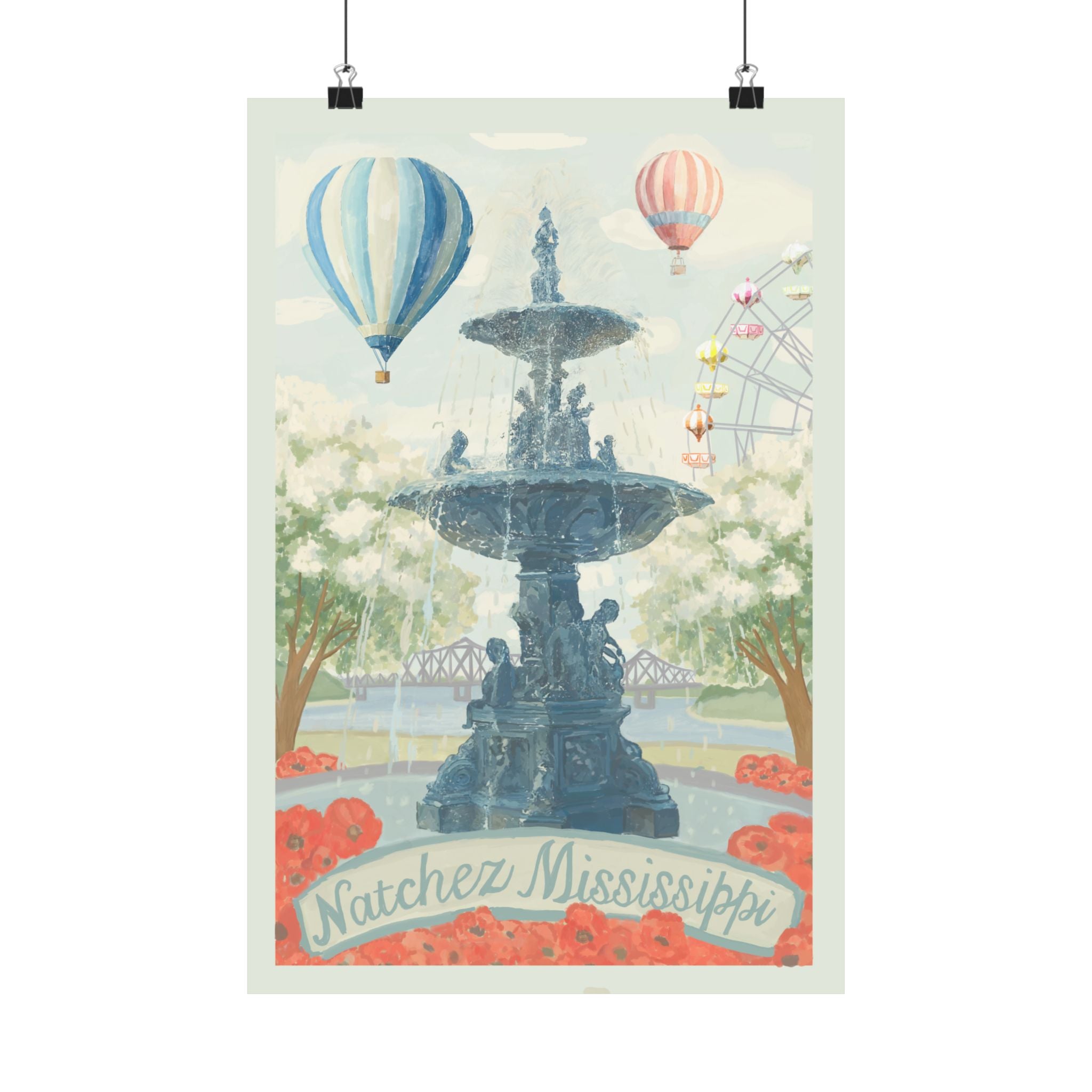 Natchez Mississippi Hot Air Balloon & Southern Elements Vertical Print